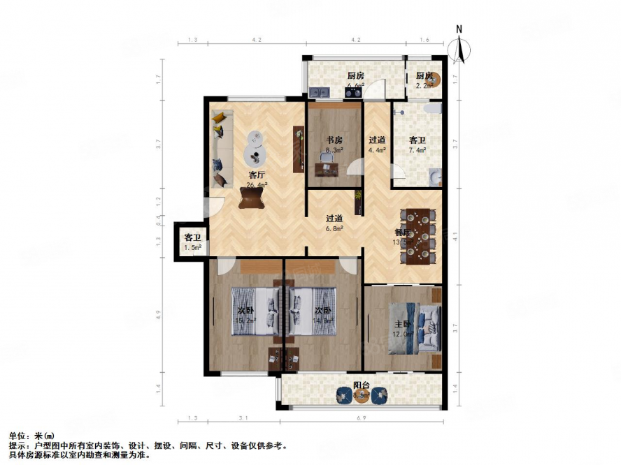 鲲鹏小区4室1厅0卫160.65㎡南北133万