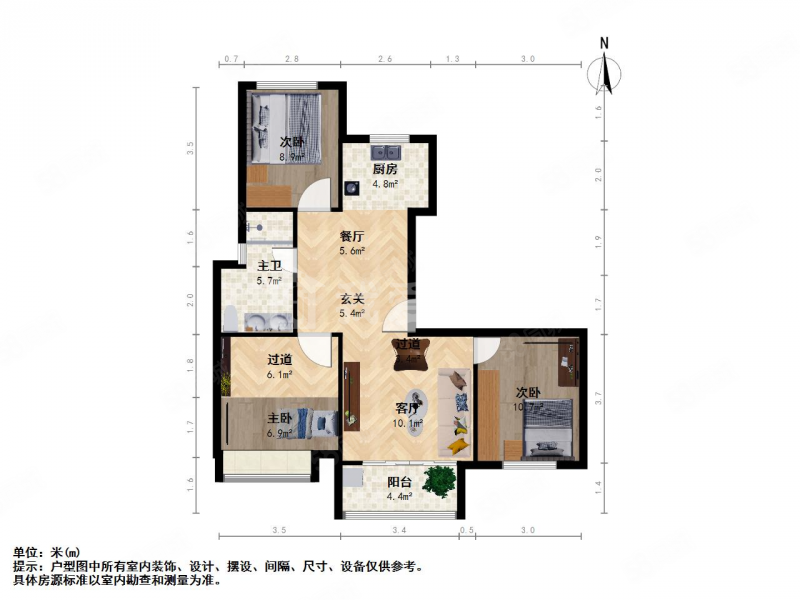 金御华府3室2厅1卫96.18㎡南北199万