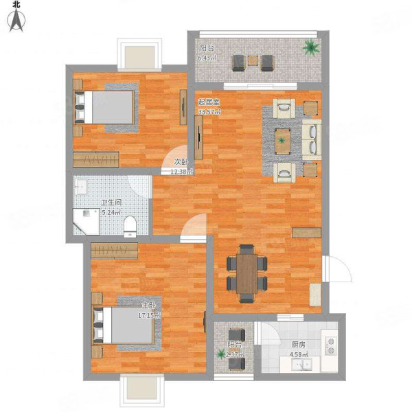 百灵苑3室2厅2卫127㎡南北103.8万