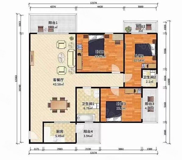 新会碧桂园(一二三期)3室2厅2卫92.35㎡南北78万