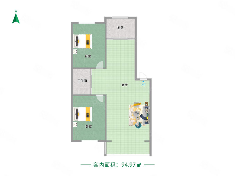 益格风情湾(一期)2室2厅1卫94.97㎡南北86万