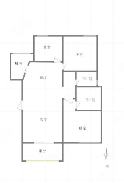 国美江天御府3室2厅2卫107.2㎡南北215万