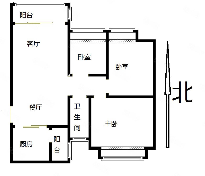 恒大绿洲3室2厅1卫116㎡南北88万