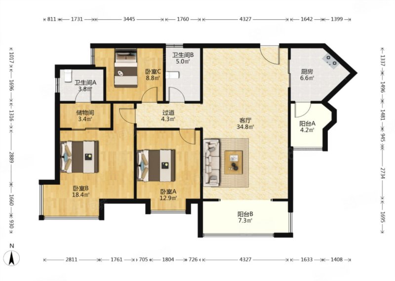 正弘旗3室2厅2卫141.68㎡南180万