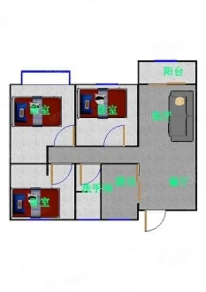 明德里3室2厅2卫122㎡南北136万