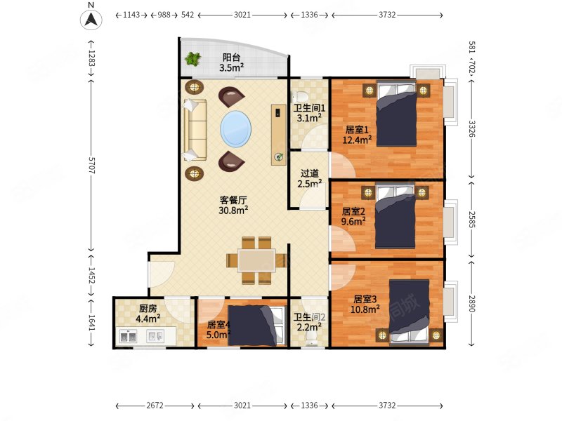 彩天名苑4室2厅2卫113.78㎡南北789万