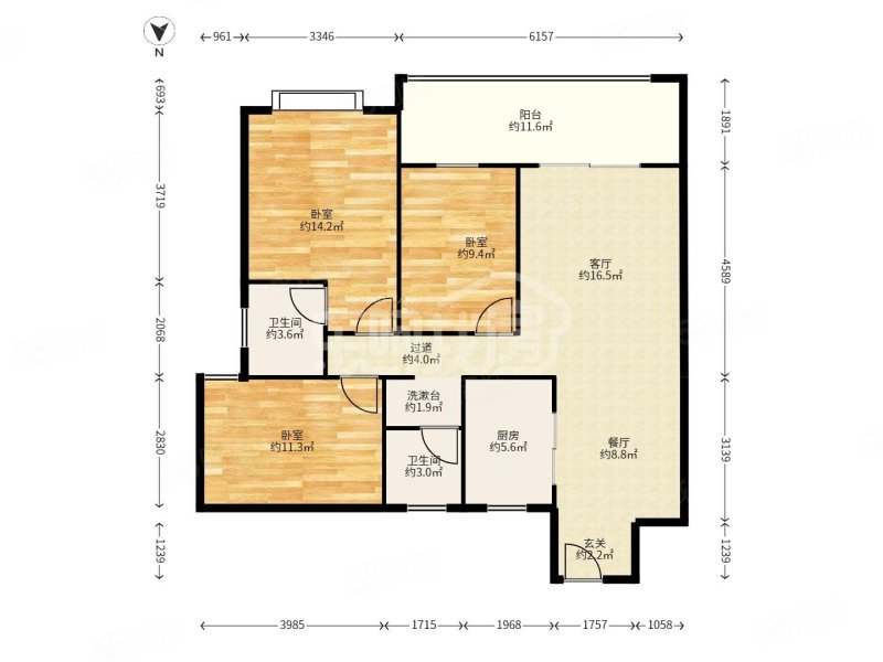 江与城3室2厅2卫113.12㎡南北84万