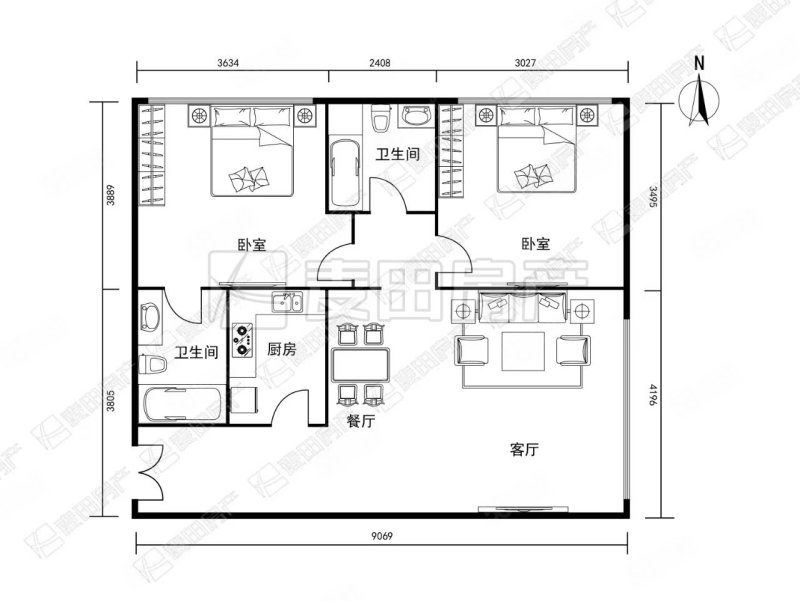 新世界太华公寓2室2厅2卫105.86㎡东北820万