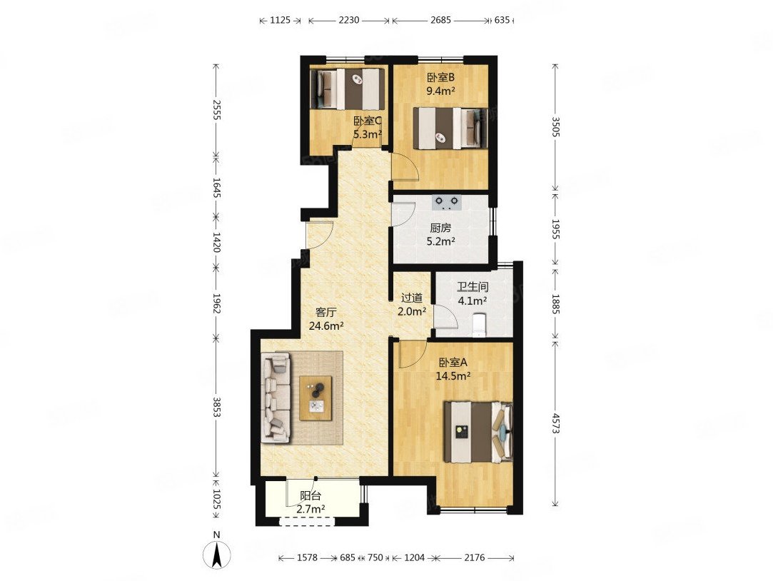 磁各庄,格林云墅3室 ,精装,看房有钥匙
