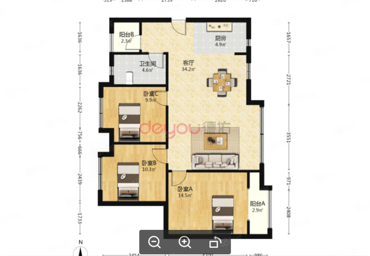大成郡3室2厅1卫96.22㎡东西130万