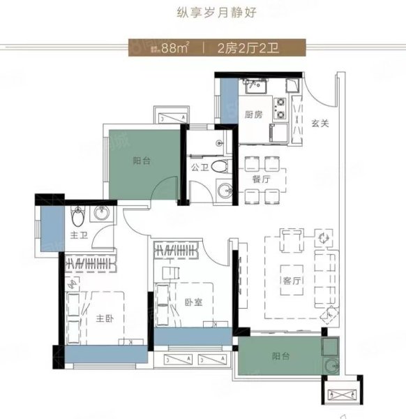 远洋天成3室2厅2卫88㎡南北90万