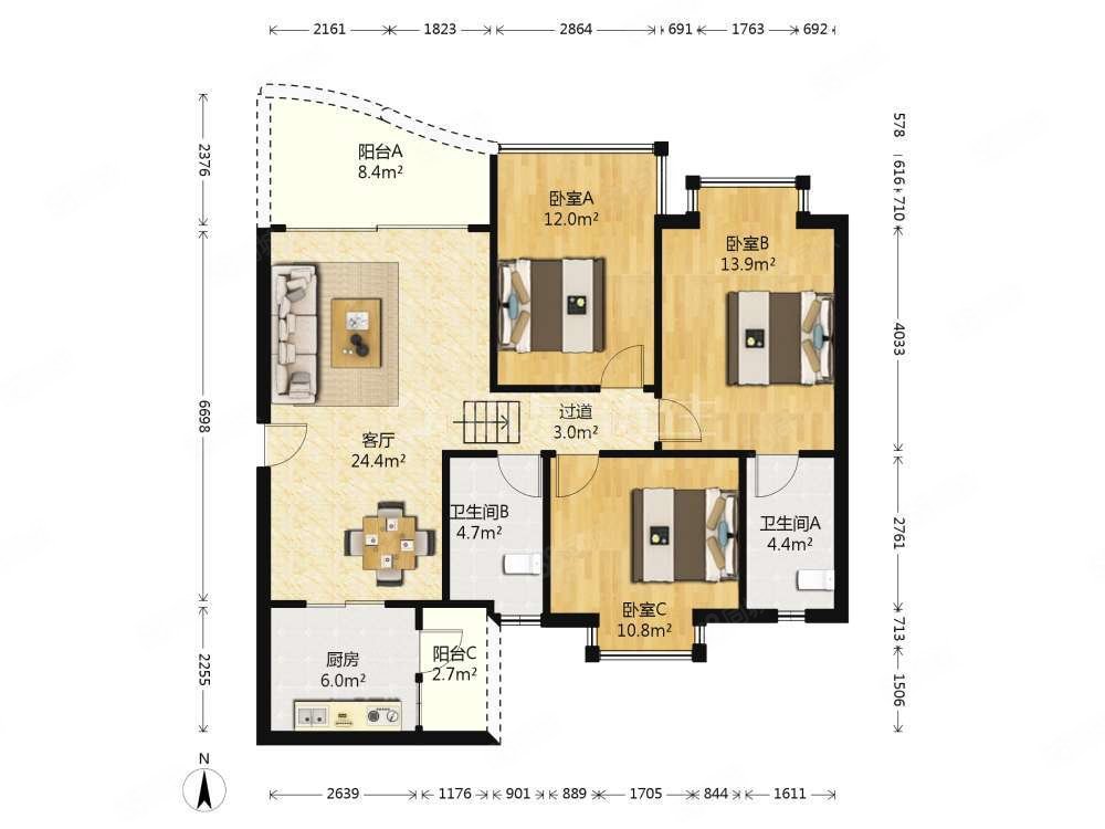 枫桥水郡3室2厅2卫115㎡南106.05万