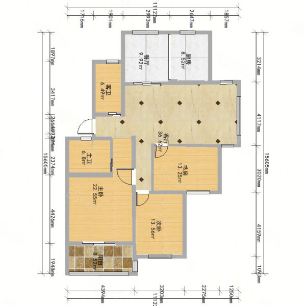 四季江南3室2厅2卫123㎡南北171万