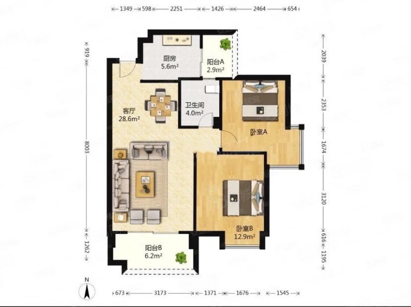 光华馨庭2室2厅1卫90.66㎡南北108万