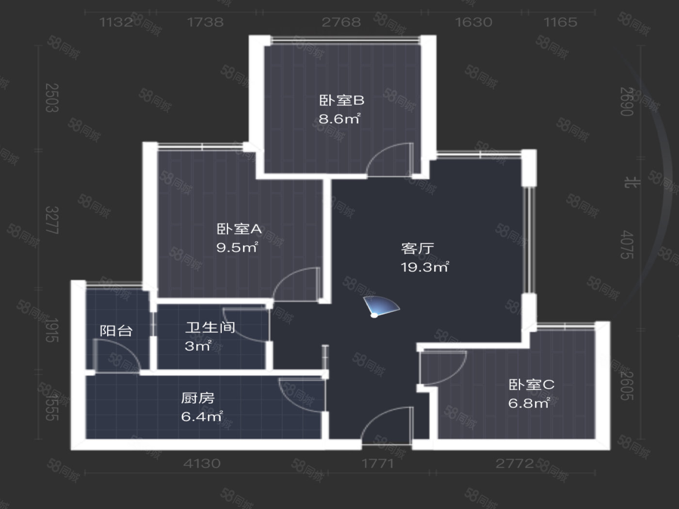 蓝光COCO国际(一期)3室1厅1卫65.01㎡西南108万