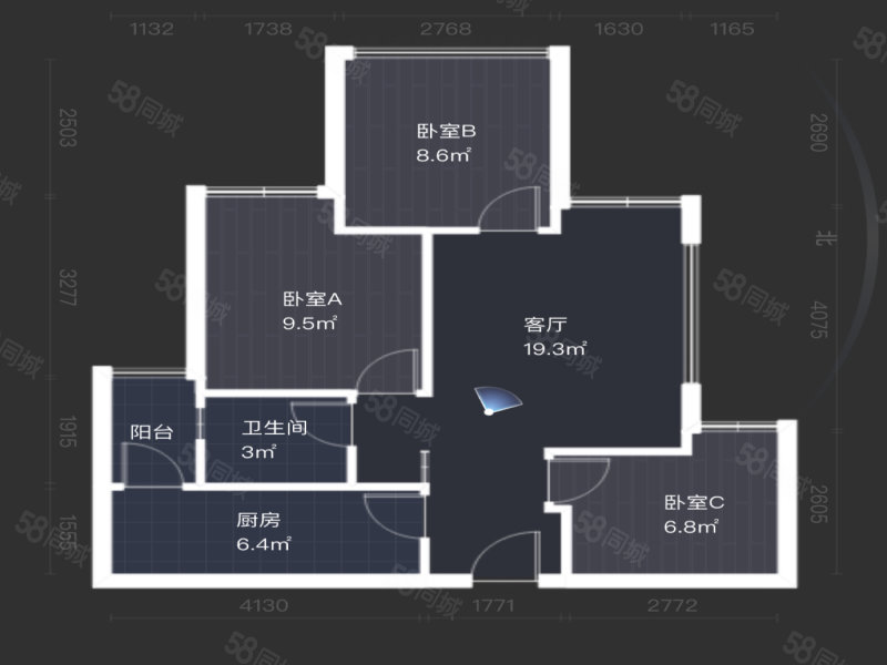 蓝光COCO国际(一期)3室1厅1卫65.01㎡西南108万