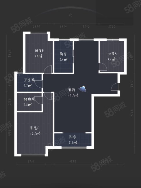 翔云家园3室2厅2卫134㎡南北80万