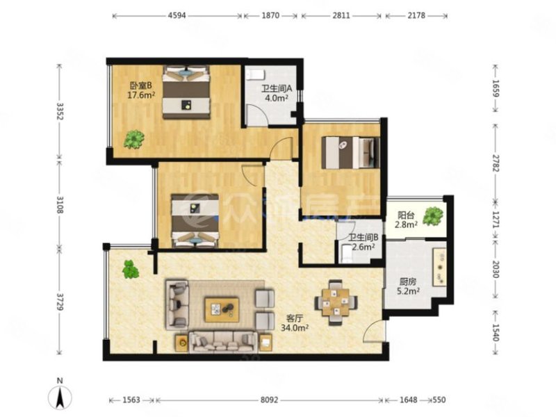 新上房源!保利大都汇君汇 房主急售 全新精装 4大商业环绕