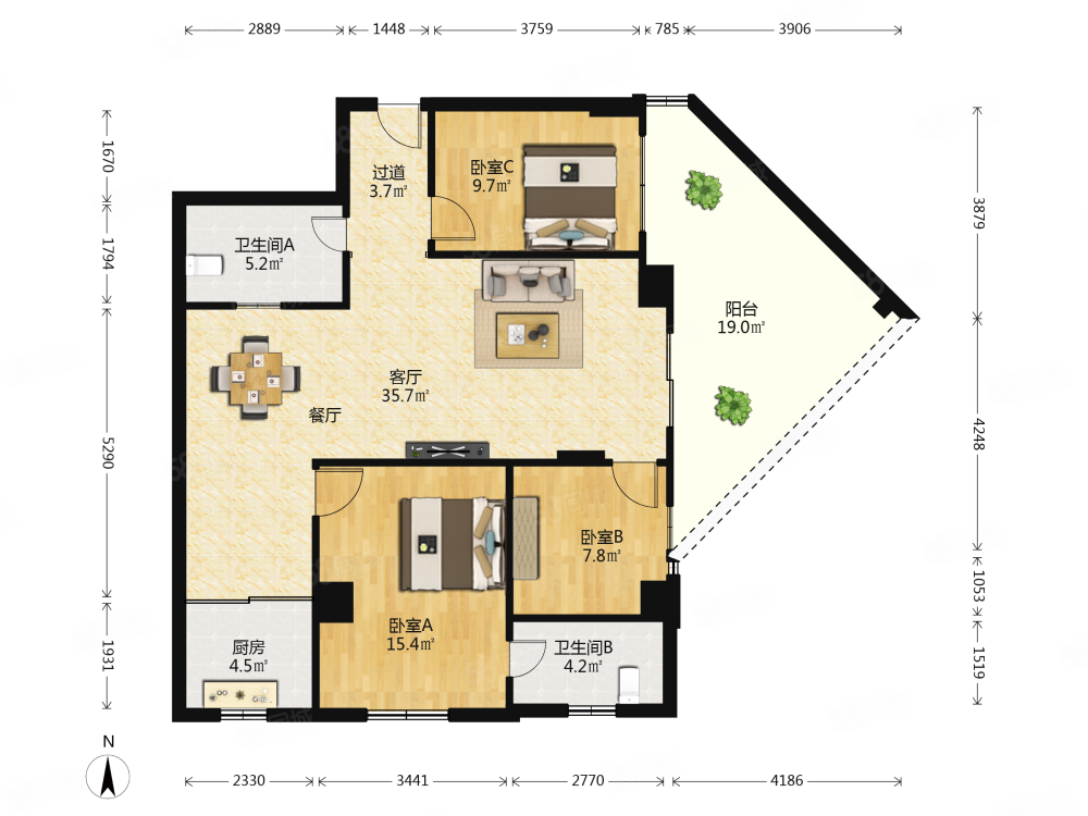 嘉华大厦3室2厅2卫135.89㎡东南550万