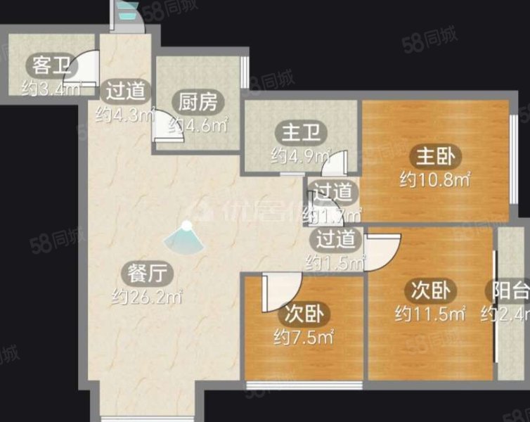 荣州苑商务楼3室2厅2卫104㎡南93万