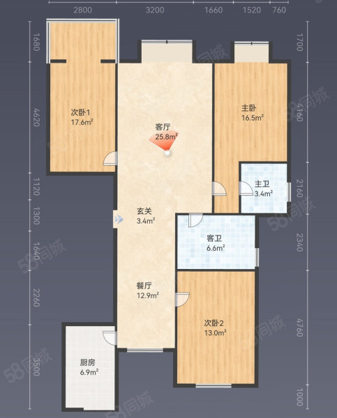 日昱城3室2厅2卫140.92㎡南北61万