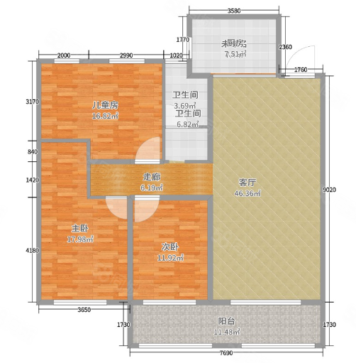 伊景园滨河苑3室2厅2卫110.49㎡南北87万