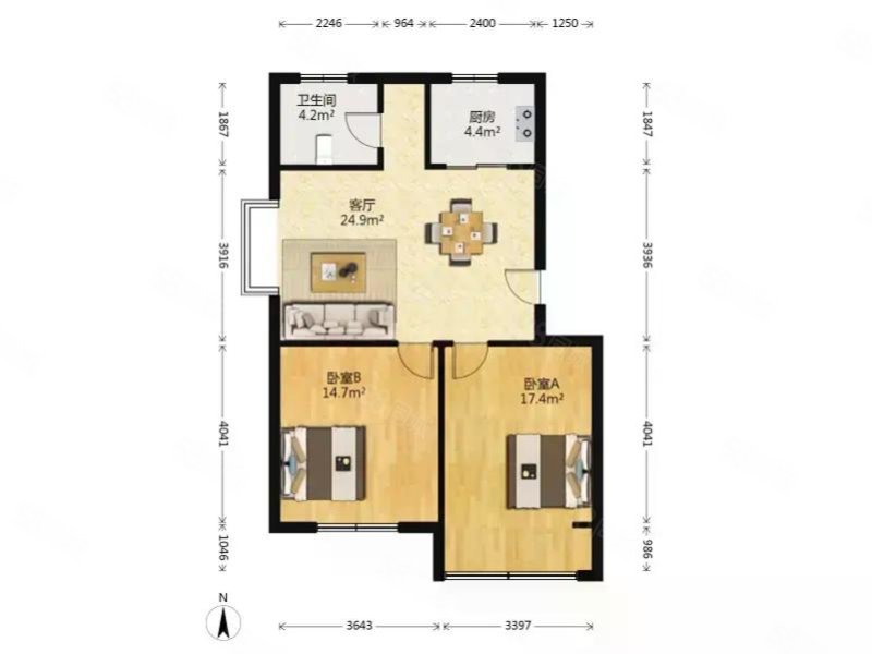 瑞纳嘉兴2室1厅1卫86.69㎡南172万