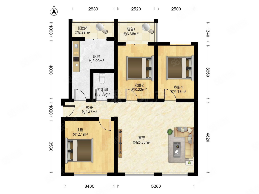 金華里3室1廳1衛(wèi)101.11㎡南北260萬(wàn)