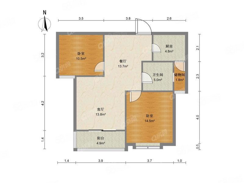 利港银河新城2室2厅1卫91.48㎡西105万