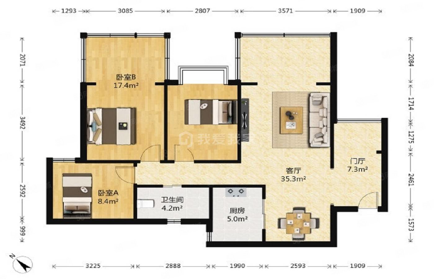 蓝光凯丽香江3室2厅1卫85.61㎡南182万