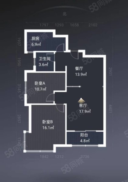 清华苑(岱岳)2室2厅1卫98.03㎡南北67.8万