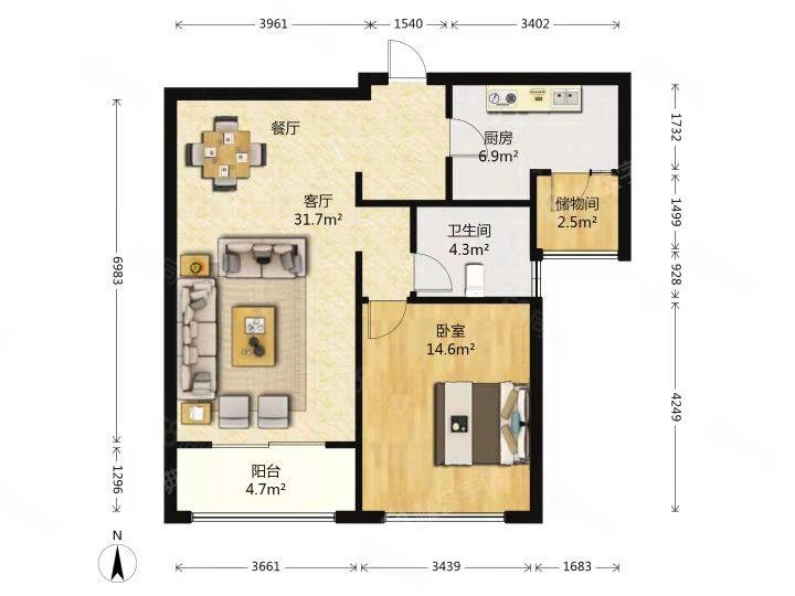 建业天筑1室2厅1卫82㎡南240万