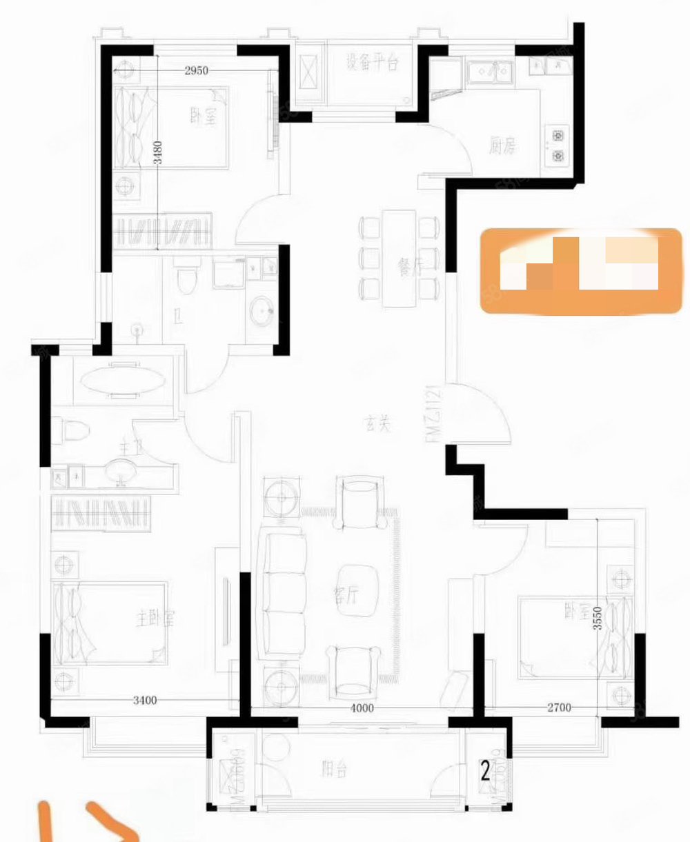 北京世代D区3室2厅2卫126.18㎡南北100万