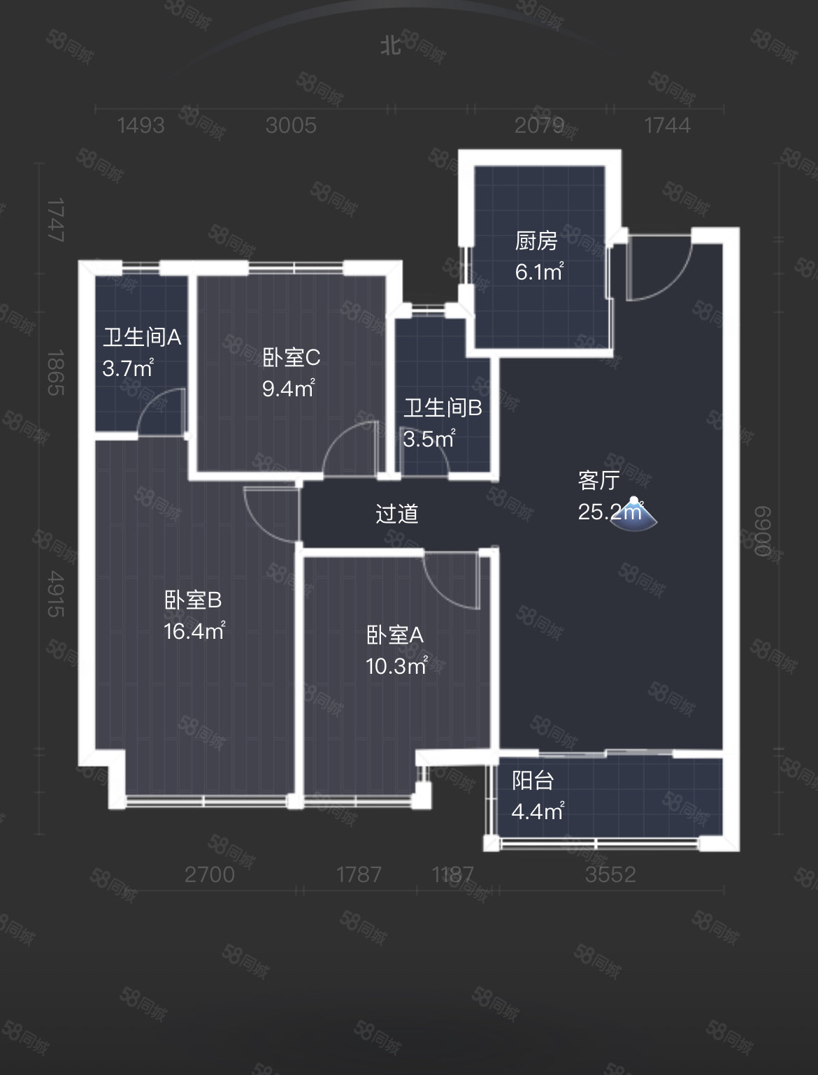 玖宸佳苑3室2厅2卫104㎡南北140万