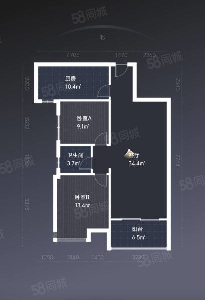 紫薇永和坊2室2厅1卫97.68㎡南北210万