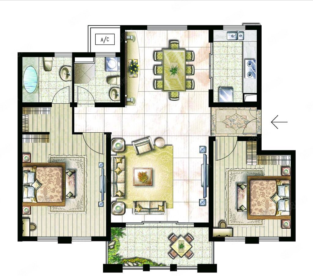 华宇卧龙府3室2厅2卫145㎡南北88万