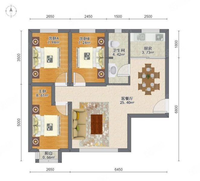 绿港家园3区3室2厅1卫92㎡南北354万