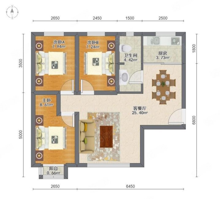 绿港家园3区3室2厅1卫92㎡南北354万