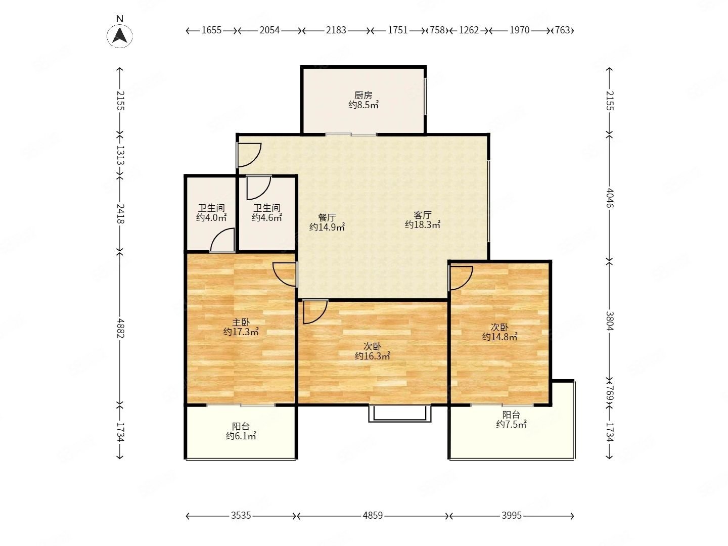 五四西园3室2厅2卫148㎡南北172万