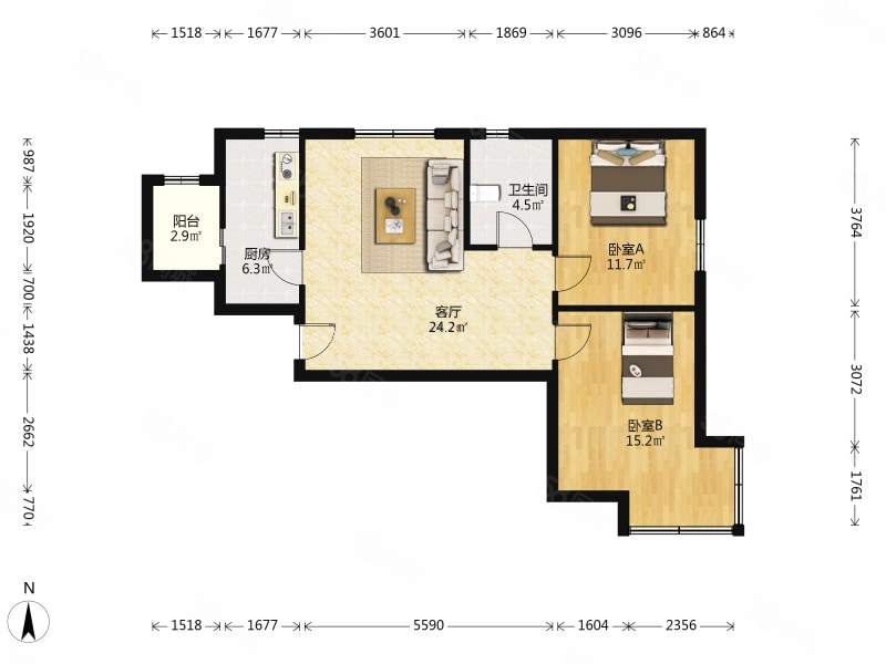 贻成豪庭2室2厅1卫91㎡南104万