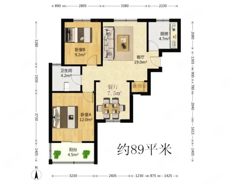 莲花新城嘉园3室1厅1卫89㎡南北158万