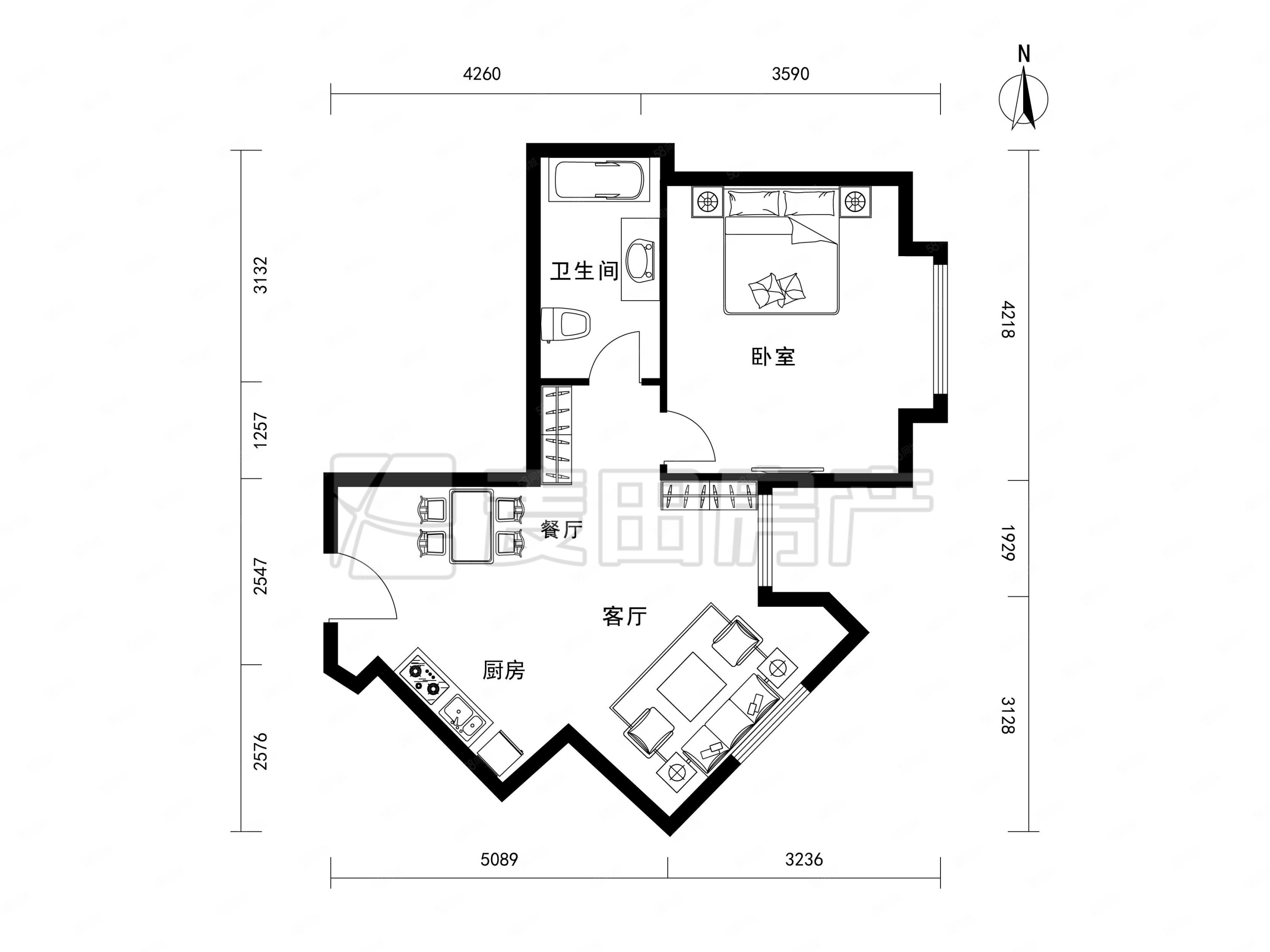 蓝堡国际公寓1室1厅1卫66.72㎡东499万