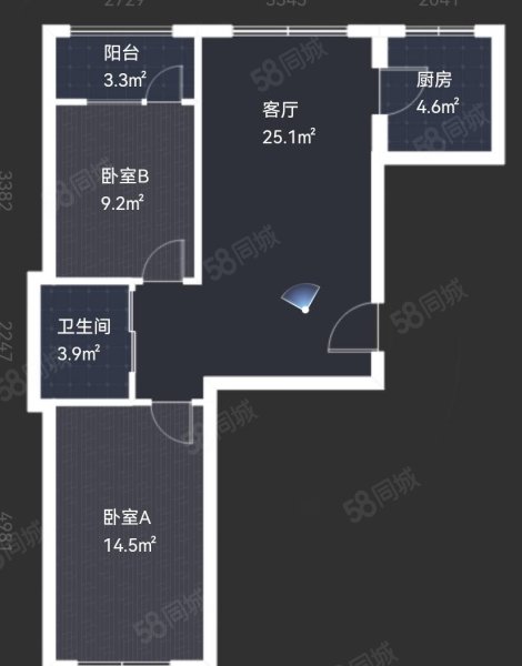 金湾山城2室2厅1卫80.67㎡南北64.5万