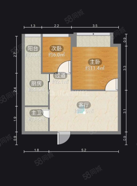 金鹏两江时光3室1厅1卫57㎡南53万