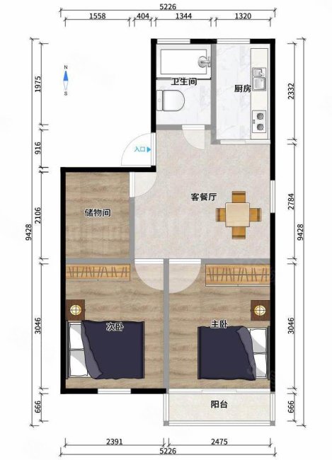 槐古一村2室2厅1卫75.68㎡南北125万