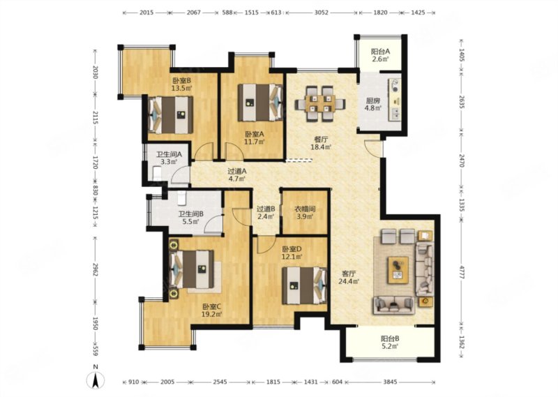 文景观园4室2厅2卫163.78㎡南北274万