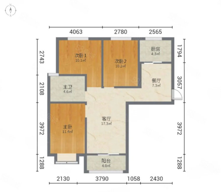 元木雅居3室1厅1卫102㎡南北105万