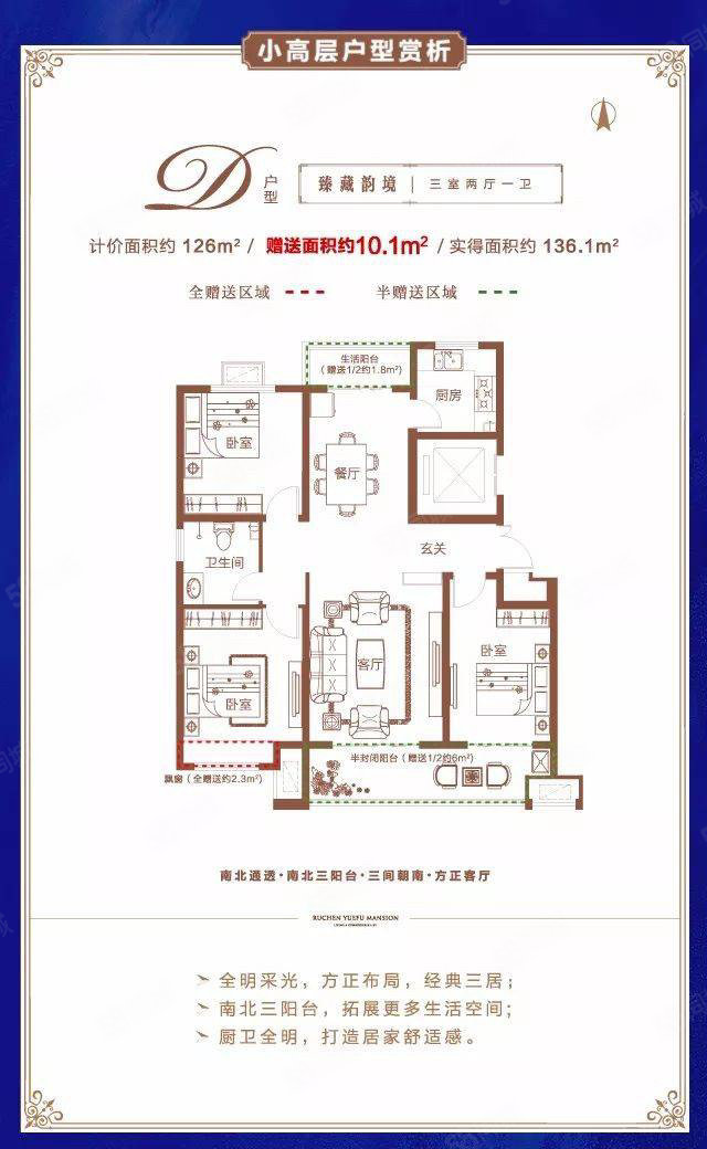 儒辰金邑樾府3室2厅1卫120㎡南北96万