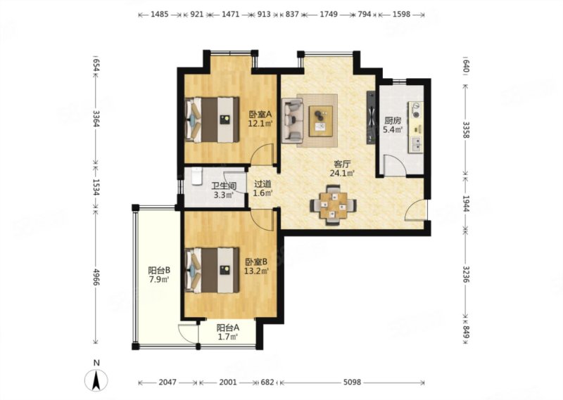 爱蓝堡2室2厅1卫92㎡南120万