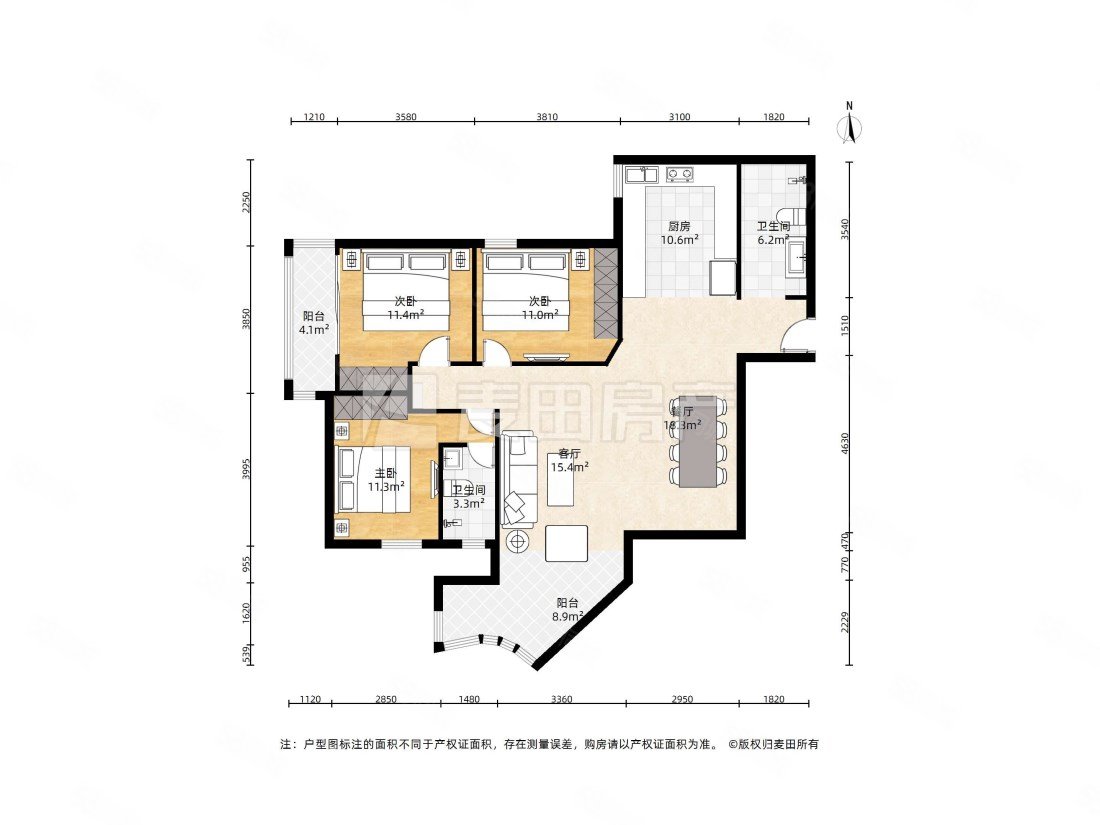 聚龙明珠3室2厅2卫140.34㎡西南490万